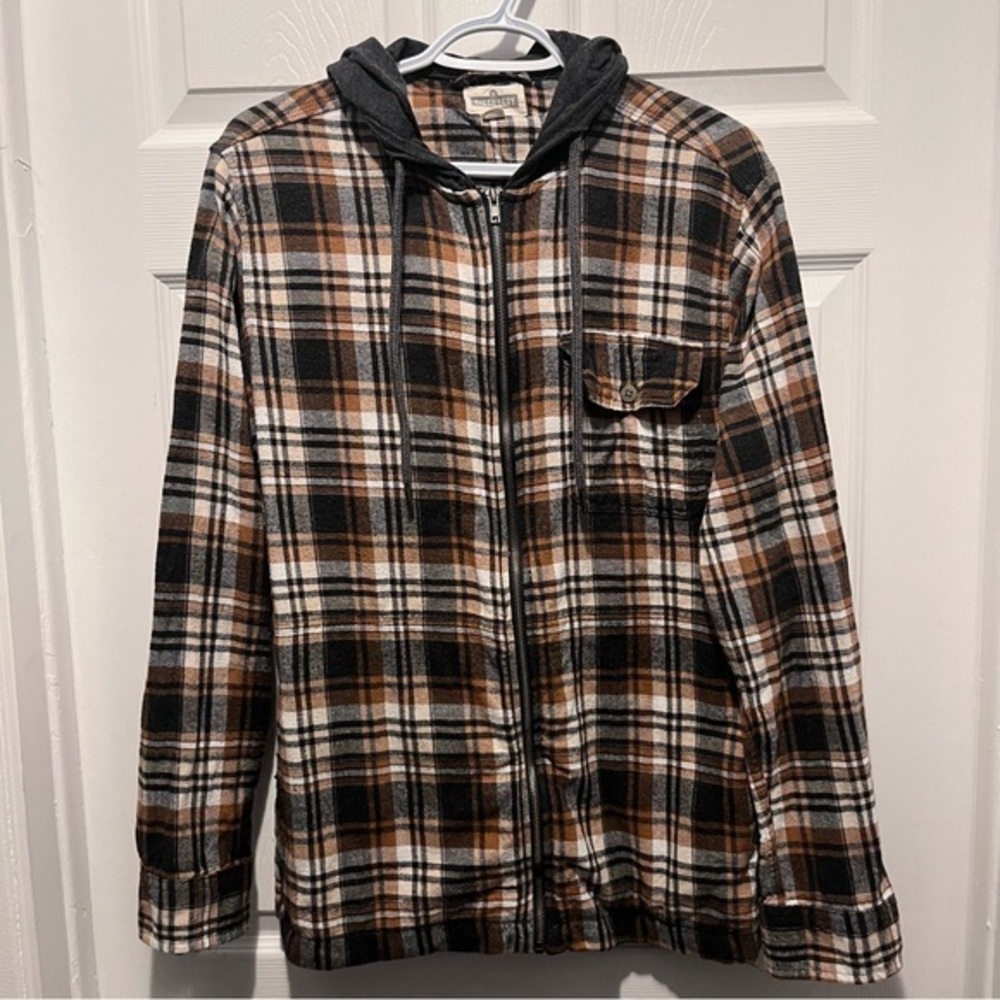 Distillery Jacket Fall Plaid hoodie Sweater Medium Men Zip flannel fleece black